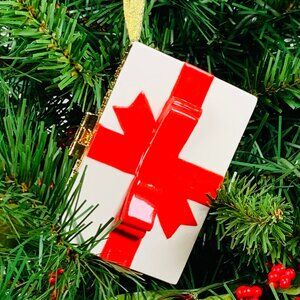 Red Bow Box Style Porcelain Gift Card Holder Trinket Box Christmas Ornament